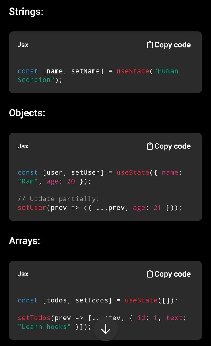Bigyan_99's tweet photo. #LUD9
Today I explored useState hook in React and learned :
🔹Why it is used,
🔹How it works internally,
🔹Examples of usage,
🔹Methods to update state,
🔹Real-Life Use Cases,
🔹Common Pitfalls and Solutions
#LearningUtsav2025
#FestivalOfLearning
#WebDevelopment
#ReactJS https://t.co/0fEP0YTcuP