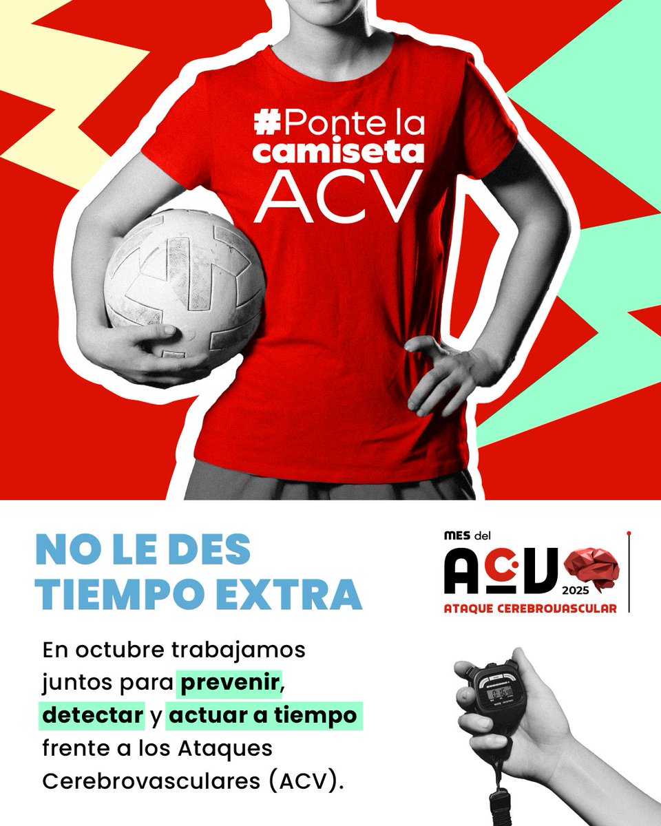 ¡#PonteLaCamisetaACV! 🧠📷Cada 15 minutos una persona sufre un ACV en Chile. Reconocer los síntomas y actuar rápido puede marcar la diferencia entre la independencia y la discapacidad. #MesDelACV #NoLesDesTiempoExtra #ActúaRápido