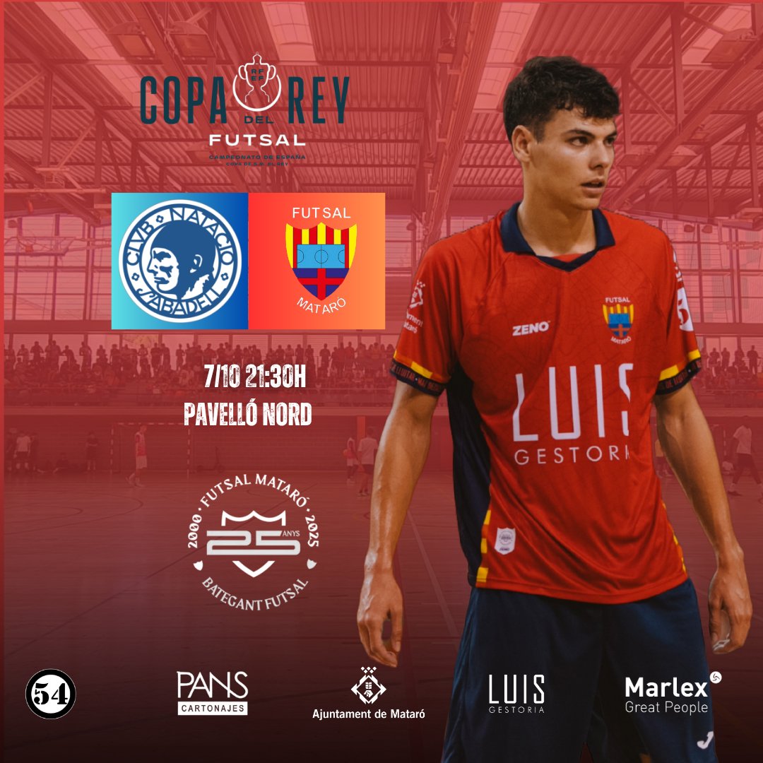 CE Futsal Mataró (@futsal_mataro) on Twitter photo 🔥 El Futsal Gestoria Luis Mataró afronta demà una nova eliminatòria de la Copa de SM el Rei.
📍 Pavelló Nord
🕢 Dimarts, 21:30h
⚔️ <a href="/CNSFUTBOLSALA/">CNS FUTBOL SALA</a>
📺 Youtube
#maideixisdelluitar
#gestorialuis 🔥 El Futsal Gestoria Luis Mataró afronta demà una nova eliminatòria de la Copa de SM el Rei.
📍 Pavelló Nord
🕢 Dimarts, 21:30h
⚔️ <a href="/CNSFUTBOLSALA/">CNS FUTBOL SALA</a>
📺 Youtube
#maideixisdelluitar
#gestorialuis