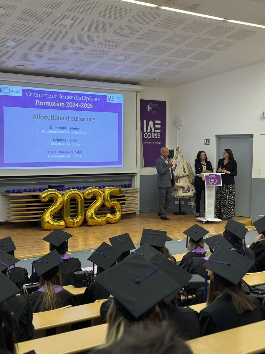 UnivCorse's tweet image. 🎓 Cérémonie de remise des diplômes de @IAE_Corse 🏆
👏 Felicitations aux diplômés de la Promotion 2024-2025 de Masters et DU en présence de Mme Marie-Christine Chalus, Présidente @IAEFRANCE !