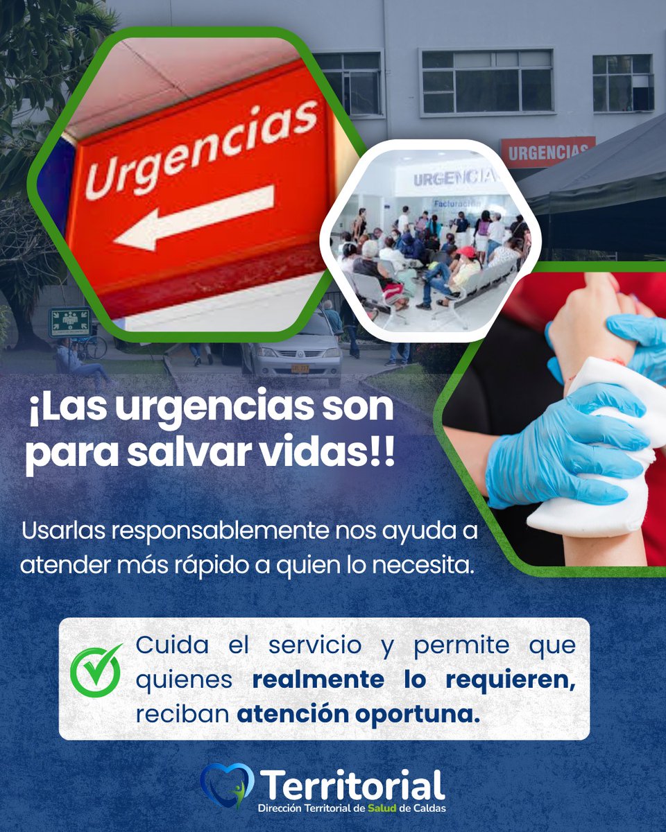 🚨 Las urgencias son para salvar vidas 💙

Cada minuto cuenta cuando alguien enfrenta una emergencia. Usar los servicios de urgencias de forma responsable permite que quienes realmente lo necesitan reciban atención oportuna y de calidad.

<a href="/GoberCaldas/">Gobernación de Caldas</a> <a href="/MinSaludCol/">MinSalud Colombia 🇨🇴</a> <a href="/Supersalud/">Supersalud</a>