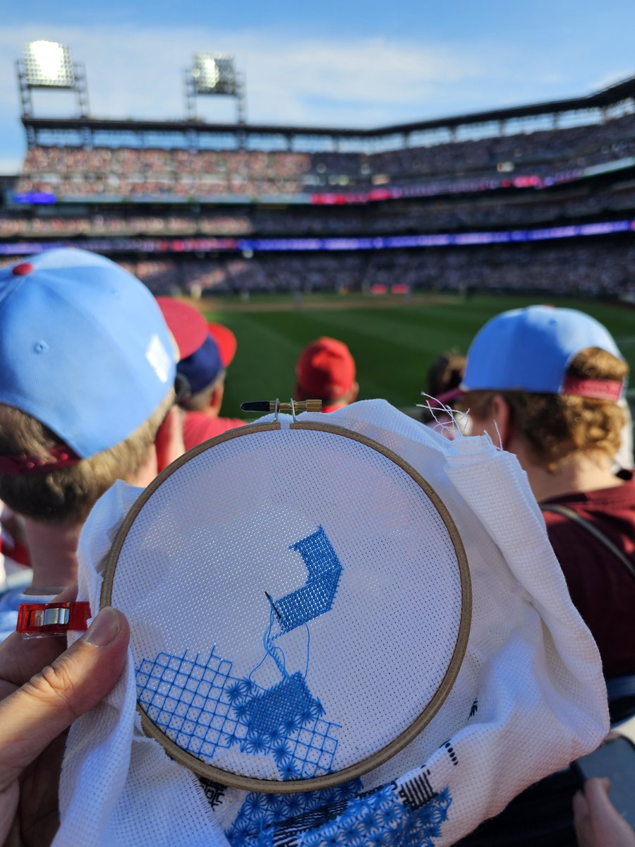 rabmcmlxxxvii's tweet photo. Fun Fact: the @Phillies have won 100% of the game where I've worked on this Phillies cross stitch while in the @PhilliesCBP

Also, I have no plans tonight... if anyone thinks we need some extra luck.

#RedOctober
#RingTheBell https://t.co/rydZCI7lyt