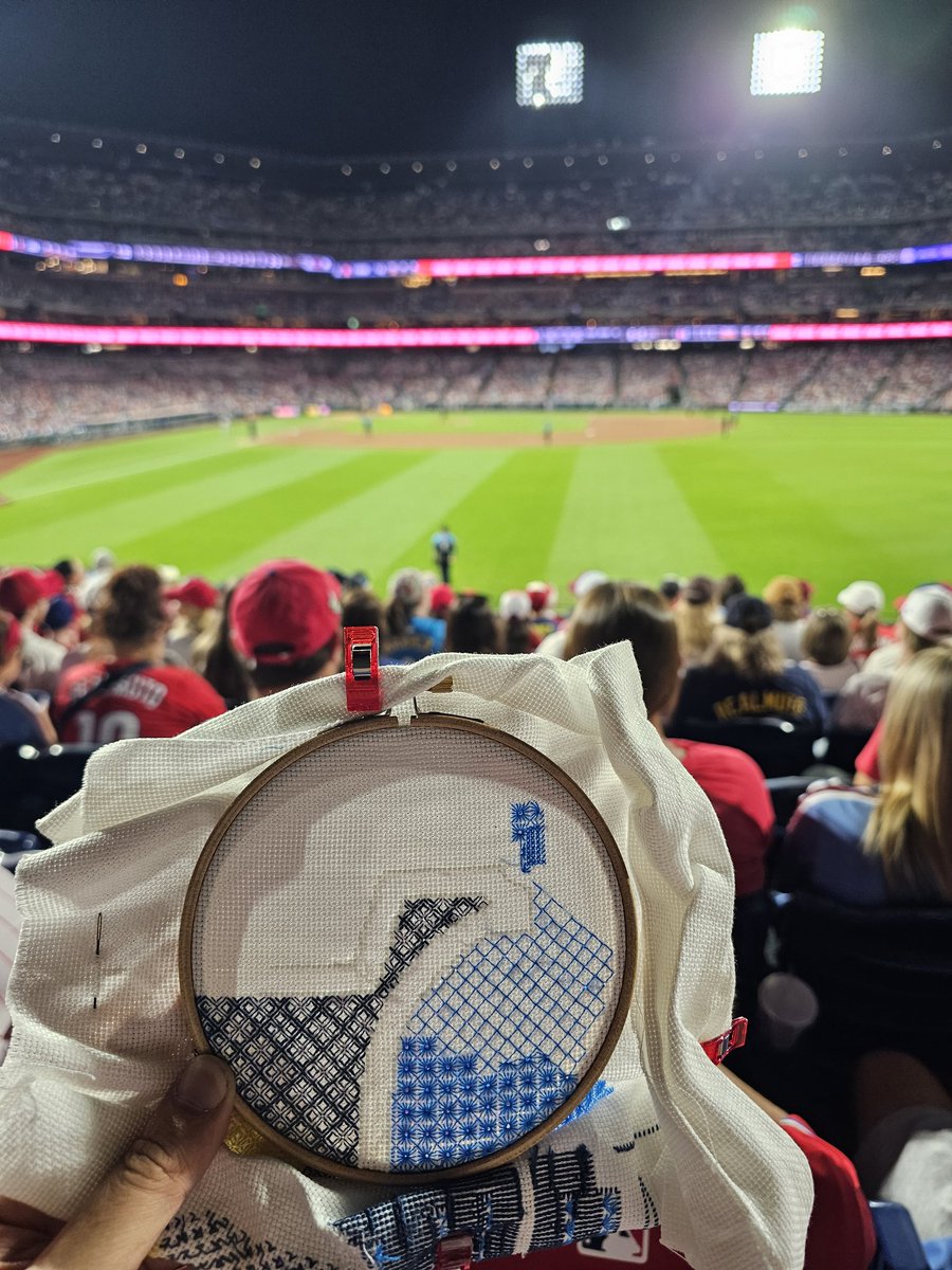 rabmcmlxxxvii's tweet photo. Fun Fact: the @Phillies have won 100% of the game where I've worked on this Phillies cross stitch while in the @PhilliesCBP

Also, I have no plans tonight... if anyone thinks we need some extra luck.

#RedOctober
#RingTheBell https://t.co/rydZCI7lyt