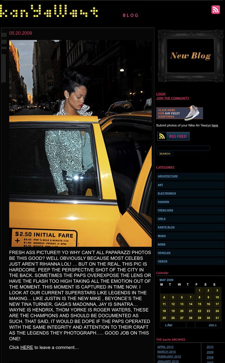 Yeeezyrih's tweet image. Ye obsessing over this paparazzi photo of Rihanna on his blog back in 09 😂 

“Why can’t all paparazzi photos be this good? Well obviously because most celebs aren’t Rihanna”