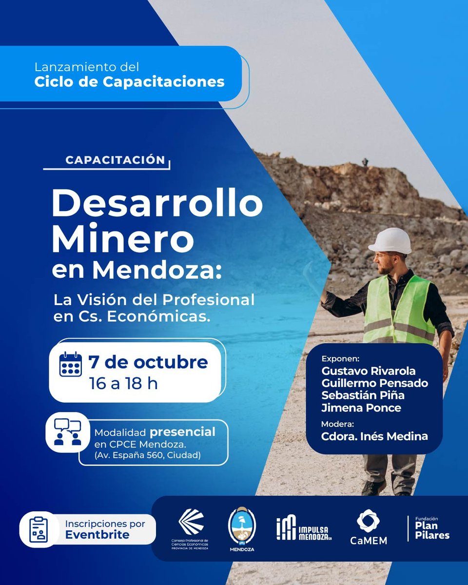 📢La Fundación Plan Pilares presente en la capacitación "Desarrollo minero en Mendoza: La visión del profesional en Ciencias Económicas"

Gustavo Rivarola, gerente general, y Guillermo Pensado, vicepresidente, participarán en el panel de expertos del evento. 

Organiza: <a href="/cpcemza/">@cpcemza</a>