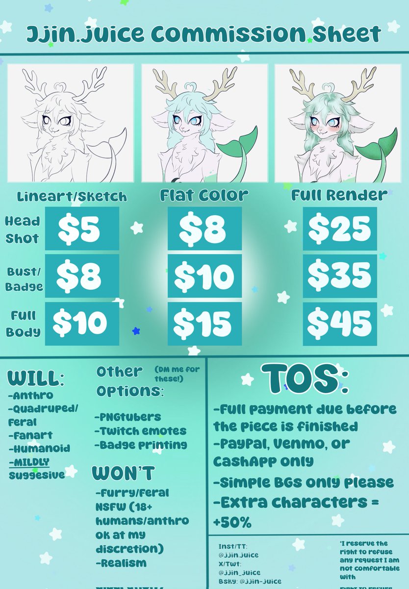 kingdapubby's tweet photo. I finally made a full price sheet! Shares and likes appreciated, and my art comms are always open! 🩵
#art #furry #furryart #furryartwork #furryartist #furryfandom #artist #artistcommissions #artcommissions #commissionsopen https://t.co/6T2F7t5R6q