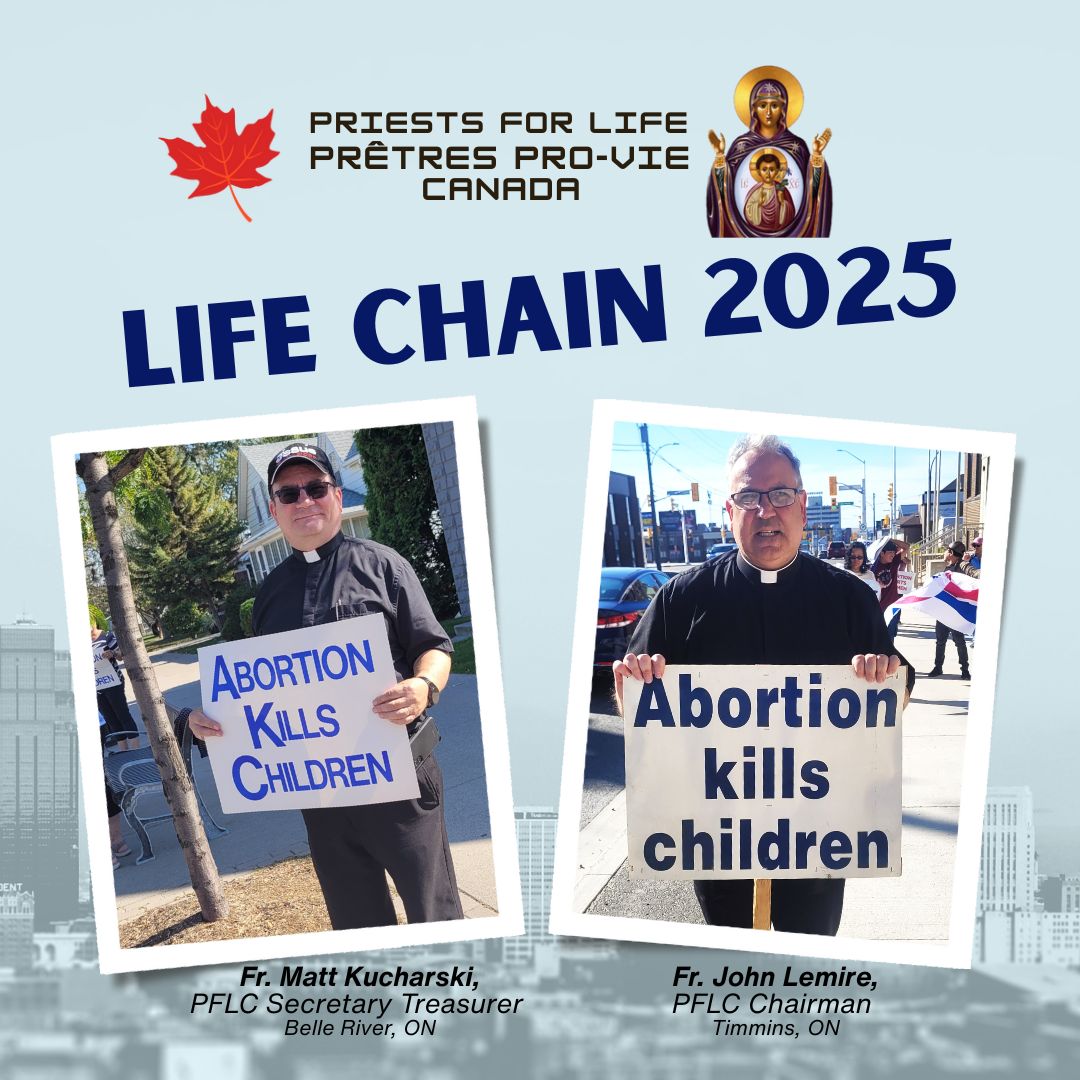 PFL_Canada's tweet photo. On Sunday, October 5th, 2025, members of Priests For Life Canada executive, Fr. John Lemire Chairman and Fr. Matt Kucharski Secretary Treasurer, attended the Life Chain pro-life witness in their local communities.
#PriestsforLifeCanada #LifeChain #prolife https://t.co/2eau2XIEqW