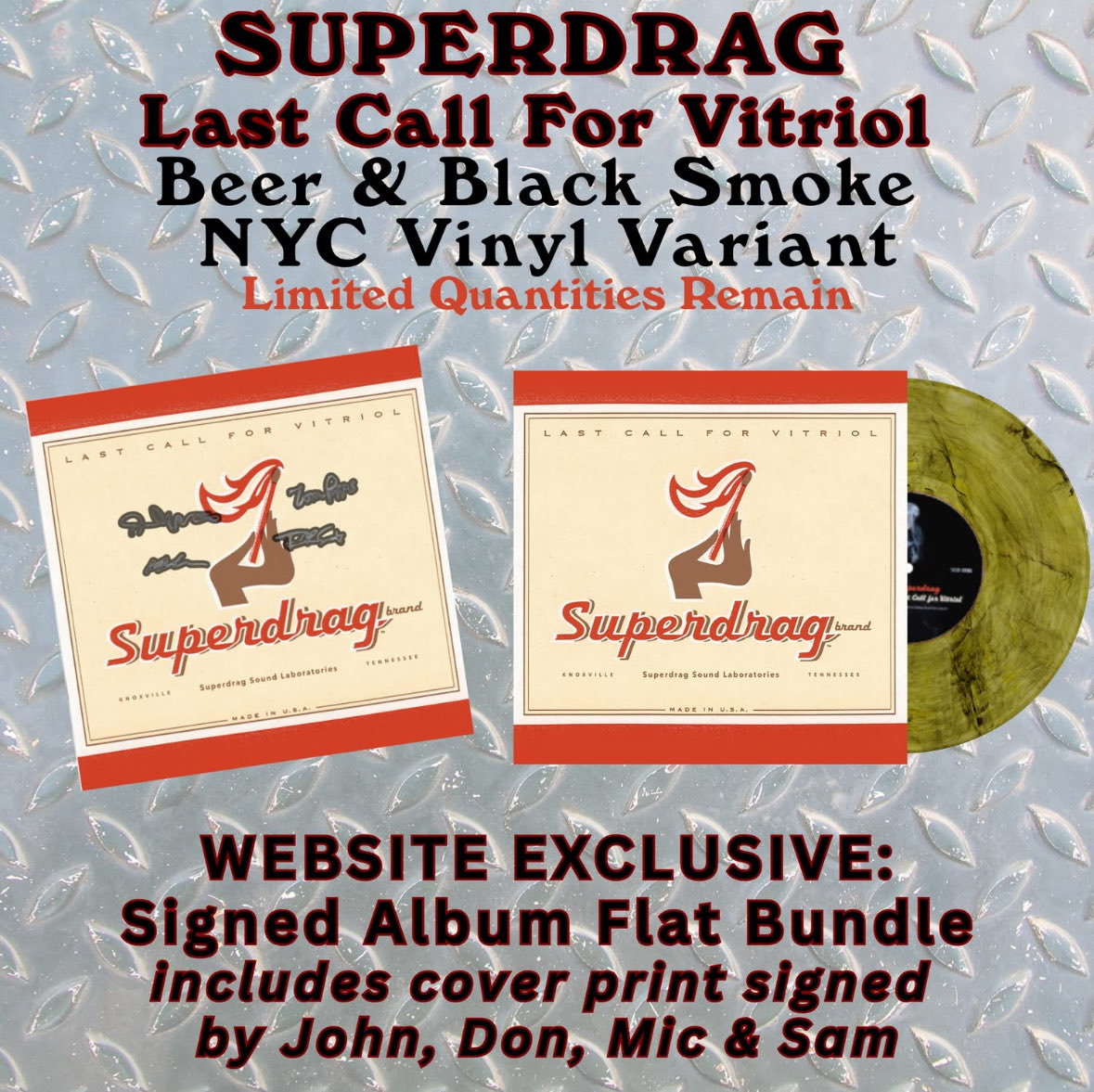 Great news for vinyl enthusiasts who couldn't make it to NYC this past weekend! There are limited quantities left of this special Beer &amp; Black NYC variant but they won't last long. It's also available in a Website Exclusive bundle with a signed album flat! superdrag.limitedrun.com