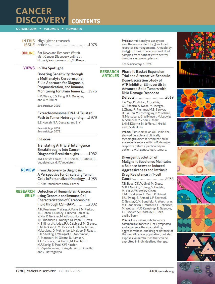 ElizSMcKenna's tweet photo. The October issue of @CD_AACR is now online! The cover features two papers on the role of #ecDNA heterogeneity in tumor evolution and adaptation to therapy - you can find these papers and much more here: https://t.co/3i9hitnAUq https://t.co/s6vh7LsCKz