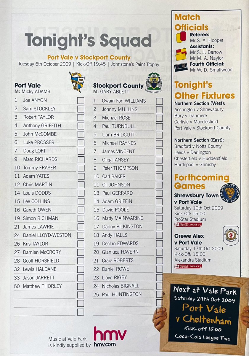 pvfcprogs's tweet image. #OnThisDay 6/10/09
PORT VALE  3, STOCKPORT  1
Haldane, Dodds, M Richards

Vale got off to a fantastic start in this Johnstone’s Paint Trophy tie v Stockport. Three goals in the opening 15 mins from Lewis Haldane, Louis Dodds &amp;amp; Marc Richards effectively won the tie. Att 3,154