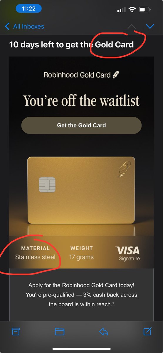 When is gold not actually gold…when your gold card is actually a stainless steel card… <a href="/RobinhoodApp/">Robinhood</a> up to some serious reverse alchemy here! 🤣