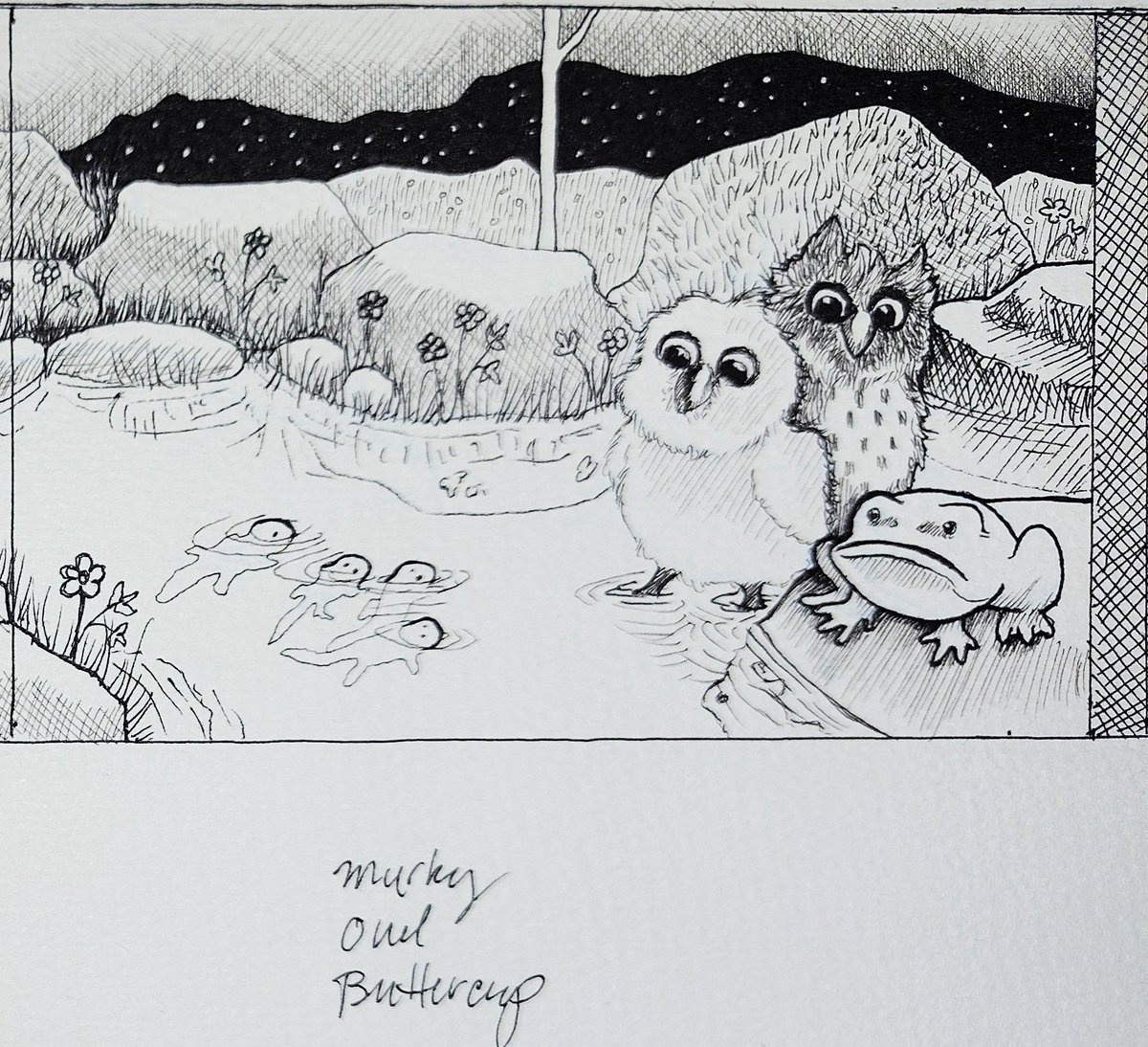 mathie_tremas's tweet photo. Day 4:  MURKY - OWL - BUTTERCUP (flower)

If anyone says I used a white pen for those dots? Dishonor on your COW, I take pride in creating every detail with my black tiny nib pens.

4 hours.

 #inktober #inktober2025 #kuretake_inktober2025  #drawlloween2025 #Bloomtober2025 https://t.co/Az0sVcDode
