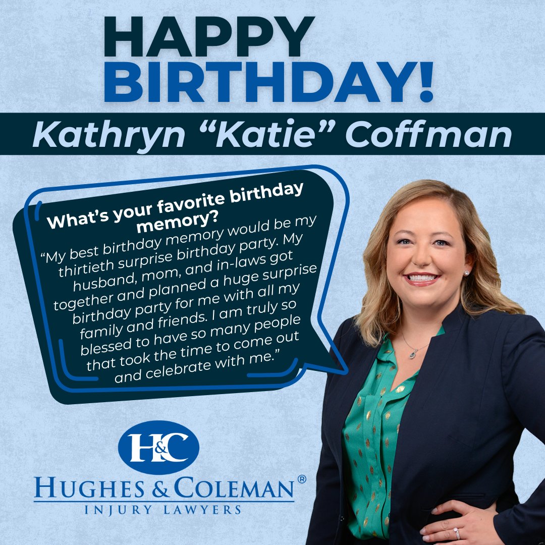 Our Hughes &amp; Coleman team is wishing Katie Coffman a very happy birthday today! 🎉
#hughesandcolemaninjuylawyers #hughesandcoleman #Kentucky #Tennessee #happybirthday #birthdaycelebration #lawfirm
