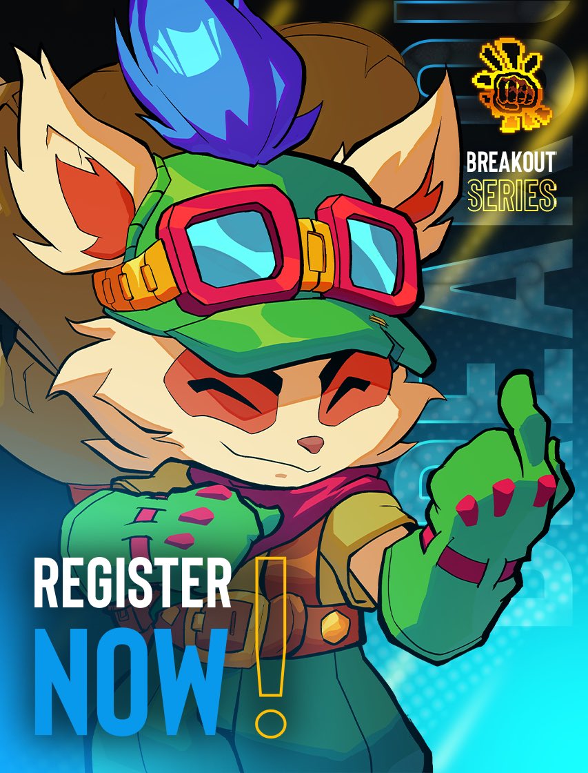 "Looks, speed, and strength. I’ve got it all."

Teemo is ready to fight!

💫 Registration for Breakout Series: 2XKO Week 5 is open!

👥 Mixed Event

NO ENTRY FEE

Enter the Arena ~
🗓️ Date: Tuesdays at 8pm EST
🖋️ Sign Up: start.gg/Breakout2XKO

🎨 Teemo Art by our illustrious