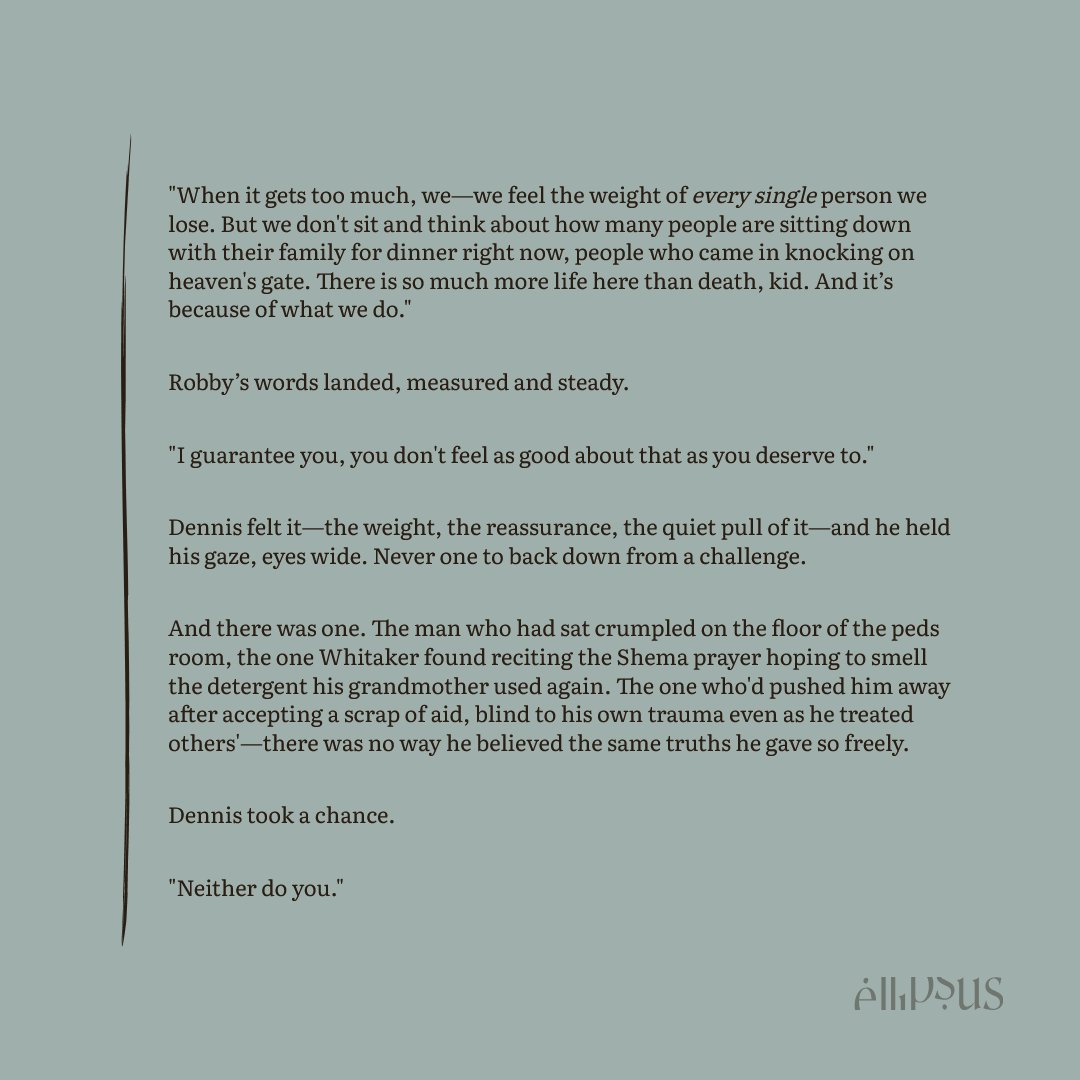 high_beems's tweet photo. As promised: more of my upcoming Hucklerobby fic, working title "Asclepieion".
Born from a very simple prompt—"Whitaker has a tattoo"—that completely got away from me and now I'm at 8k words. I am extremely predictable and it will happen again. +

#hucklerobby #thepitt #dapitt https://t.co/OJ3UEcW9Ji