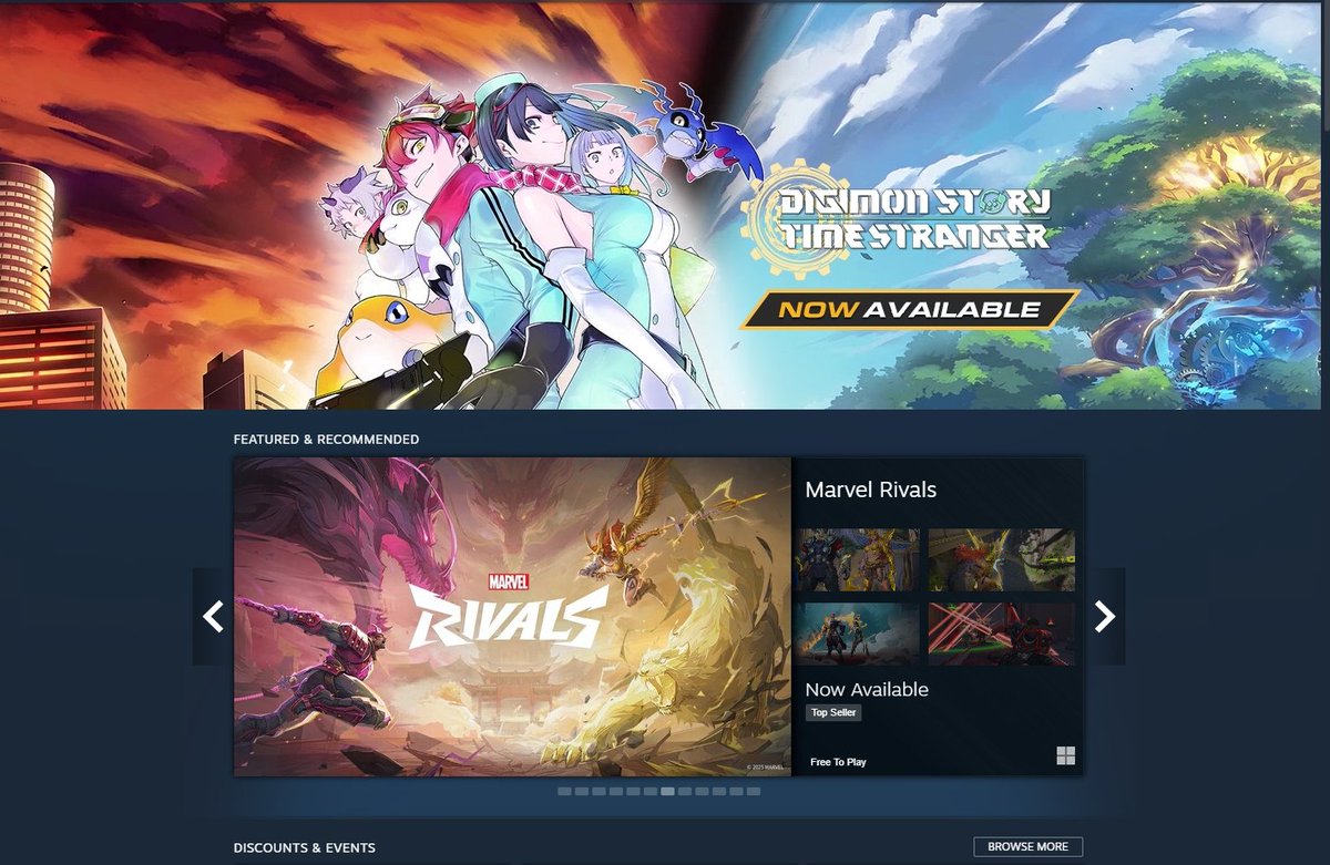 WithTheWill's tweet photo. Now that launch weekend has ended, Bandai-Namco has gotten a banner ad placed on the Steam frontpage for Digimon Story: Time Stranger. https://t.co/TK8YsFFfW8