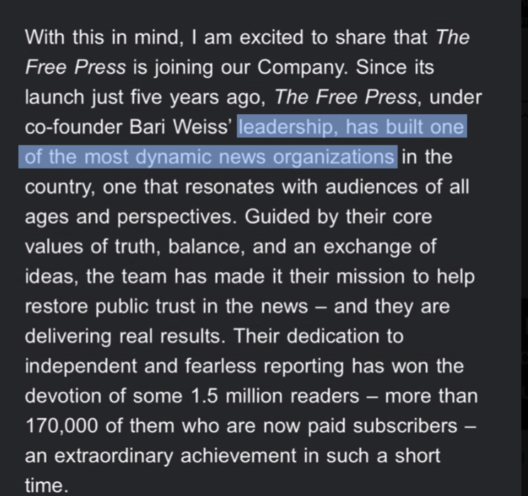 losing my mind. The Free Press literally doesn't publish news, it doesn't even pretend to! It's a string of opinion columns about trans people and Gaza protestors and navel-gazing cultural and political takes. It's very funny everyone is acting like it's an august news outlet