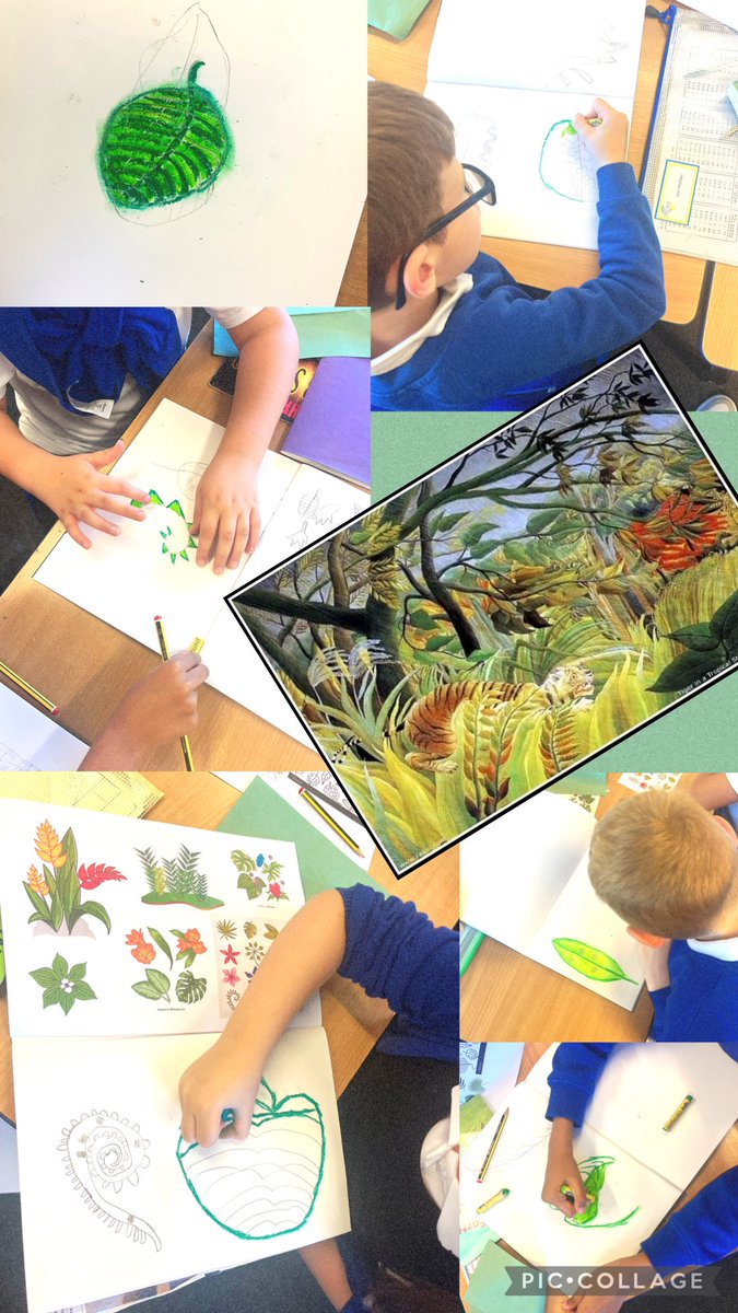 During our art lessons we have been studying Henri Rousseau. Today we have been working on some ideas for the background of our jungle themed art. Year 3 had a go at sketching different examples then chose their best 2 to add colour and texture. 🤩🖌️🍃