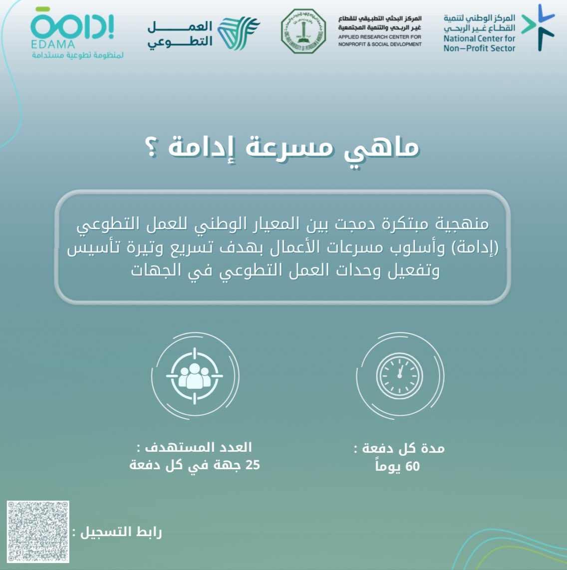 ماهي #مسرعة_إدامة ؟

#العمل_التطوعي

رابط التسجيل:

docs.google.com/forms/d/e/1FAI…