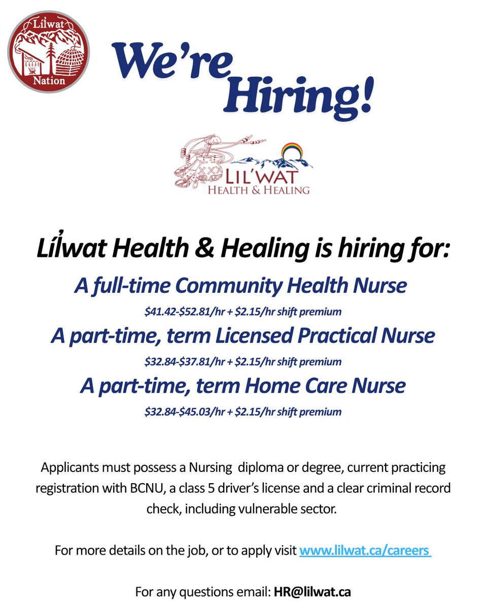 For more details about the job or to apply visit lilwatnation.easyapply.co

For any questions email hr@lilwat.ca
