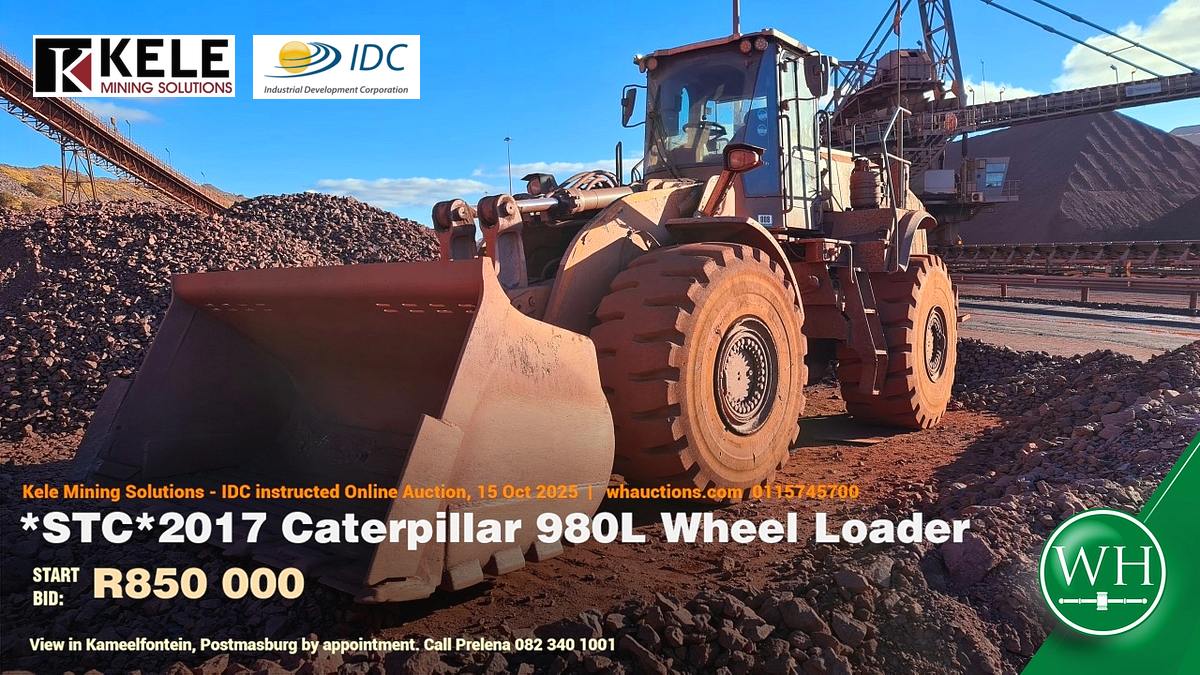 WHAuctions's tweet photo. Kele Mining Solutions De-Fleet Auction, 15 Oct 2025. IDC instructed auction of mining machinery. See all items & bid on https://t.co/qnyjmLZDBq.

View in Kameelfontein, Postmasburg by appointment.  Wihan 084 253 5000 or Prelena 082 340 1001. For registration help call WH 011 574 5700.

• Pre-approved finance is accepted. Call 0115745700 to arrange.
• Deposit to bid: R50 000. Buyers Premium: 12% VAT: 15%.
• Register on https://t.co/qnyjmLZDBq

 - 2015 Caterpillar 730C ADT
 - 2014 Caterpillar 730C ADT
 - 2013 Caterpillar 730 ADT
 - 2013 Caterpillar 730 ADT
 - 2013 Caterpillar D9R Dozer with Ripper
 - 2018 Bell B45E 6x6 ADT
 - 2017 Bell B45E 6x6 ADT
 - 2017 Bell B45E 6x6 ADT
 - 2018 Bell B45E 6x6 ADT
 - 2018 Bell B45E 6x6 ADT
 - 2018 Bell B45E 6x6 ADT
 - 2018 Bell B45E 6x6 ADT
 - 2018 Bell B45E 6x6 ADT
 - 2018 Caterpillar 374FL Excavator
 - 2017 Caterpillar 374FL Excavator
 - 2014 Reichdrill C-550-ii Blast Hole Drill
 - 2014 Reichdrill C-550-ii Blast Hole Drill
 - 2017 Caterpillar 980L Wheel Loader
 - 2017 Caterpillar 980L Wheel Loader
 - 2017 Caterpillar 980L Wheel Loader
 - 2017 Caterpillar 980L Wheel Loader
 - 2018 Caterpillar 966L Wheel Loader
 - 2018 Caterpillar 966L Wheel Loader
 - 2018 Caterpillar 966L Wheel Loader

#mining #miningequipment #bellb45e #caterpillarequipment #auction