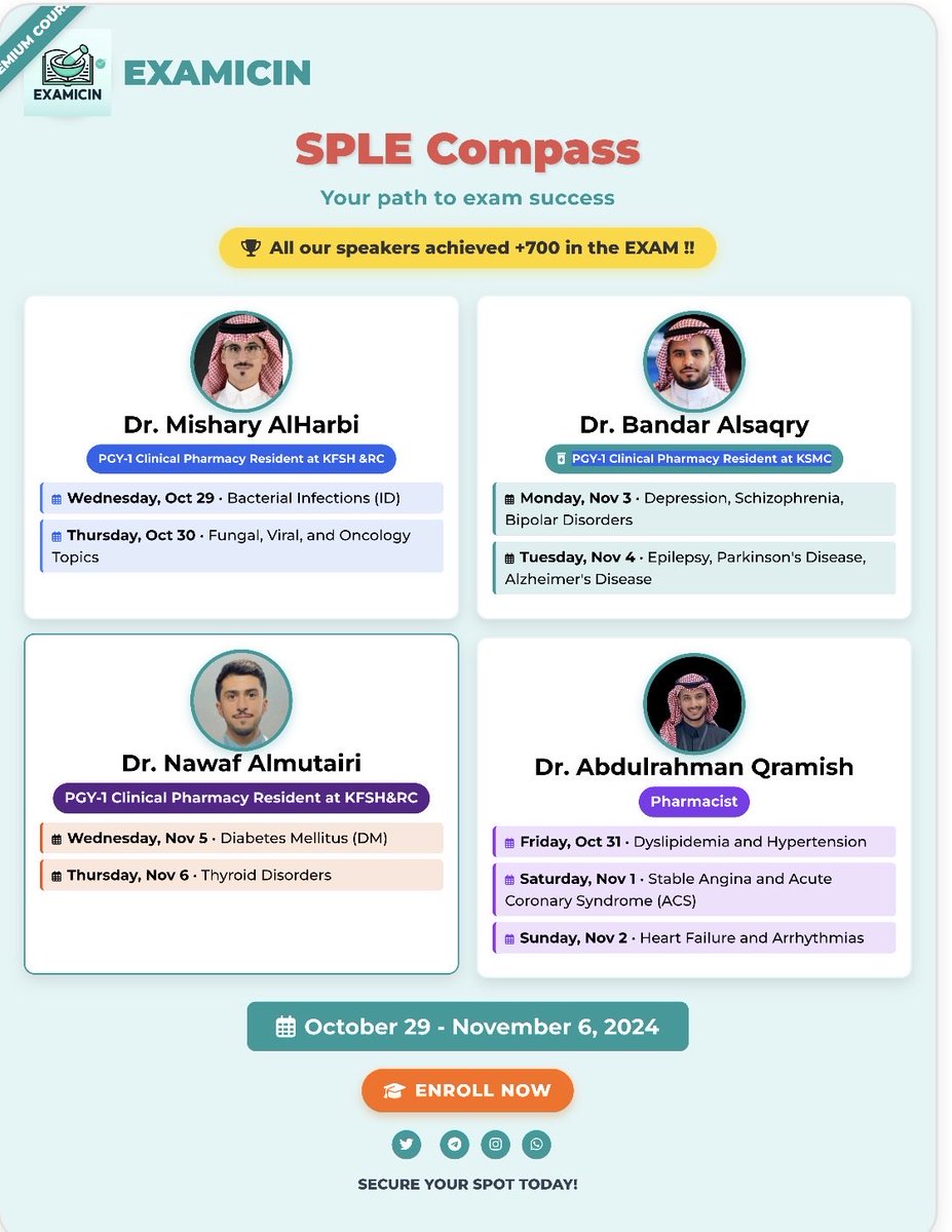 +٧٠٠ درجات متحدثينا في الدورة القادمة .

ينقلون لكم تجربتهم الحديثة، ويوفرون عليكم الوقت للبحث عن افضل طريقة للمذاكرة وحل الاسئلة.

اضفنا باقة مع الدورة تشمل حساب شهرين في موقعنا واستخدام بنك الاسئلة المتكامل 📝 . 

فتحنا باب التسجيل، المقاعد محدودة:

salla.sa/examicin