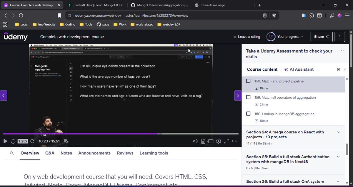 iamlokendranath's tweet image. ✅ Days 111–114 of #200DaysOfCode
➤ Explored MongoDB Aggregation Pipelines. 🗃️
➤ Mastered $match, $project, $group, and $lookup.
➤ Enhanced Next.js auth and full-stack structure. ⚡
Transforming data and building robust backends. 🚀
#MongoDB #NextJS #DevJourney #WebDev
