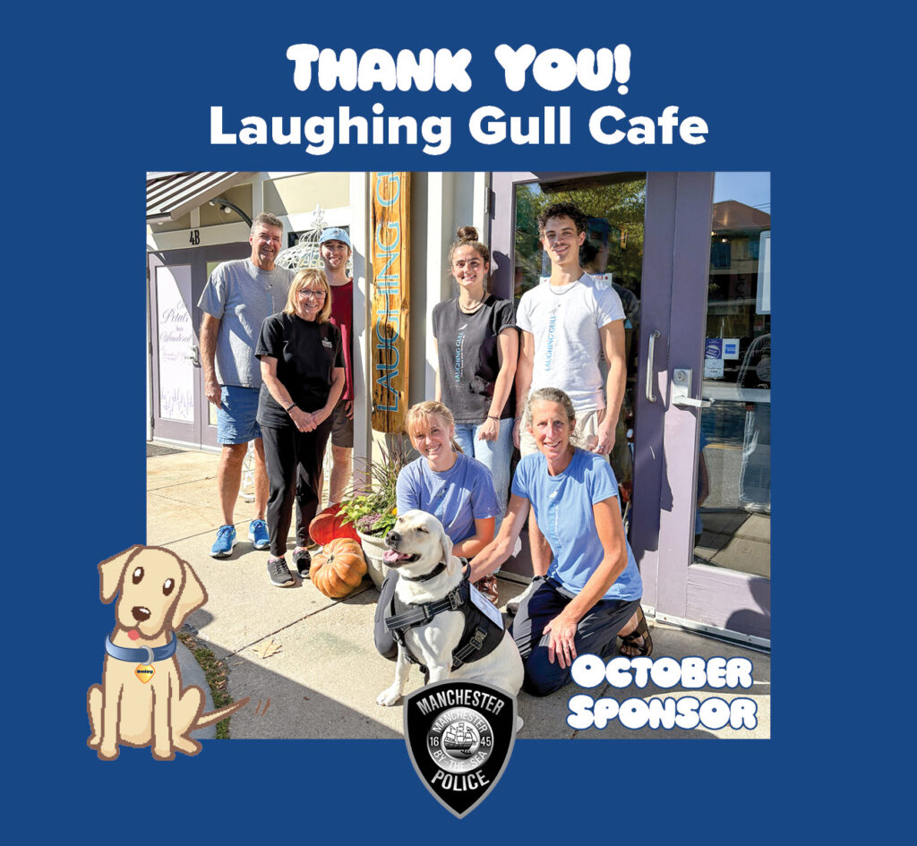 ChiefFitzMPD's tweet image. Daisy’s October Sponsor: The Manchester Police Department would like to thank the Laughing Gull Cafe for their sponsorship of Daisy during the month of October. Daisy is proudly wearing a… manchestermapd.com/daisys-october…