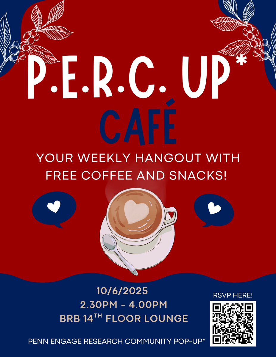 RTAatPennMed's tweet photo. Our inaugural P.E.R.C. UP Cafe is underway! @pennbgs @PennBPP @LTBGS_Penn @Penn_SACNAS @pgwise_upenn @PennPSPDG @PennBGSA @PennMedTAA @Pharm4Good @IGGPenn @PennPGG @PennNGG @UPennGCB @PennGGEB @BMBGGUPENN @CAMBUpenn https://t.co/Fu1Bw59MOM