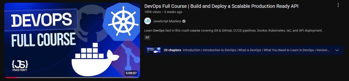 brogrammerxd's tweet image. Day 25 of building #Plangen in public 🚀

This DevOps full course video is so goated-opened it just to help me fall asleep, and ended up binge-watching till midnight, no yawns, just pure value!

Thanks @jsmasterypro for making DevOps feel like a late-night party! 🥳🎥✨