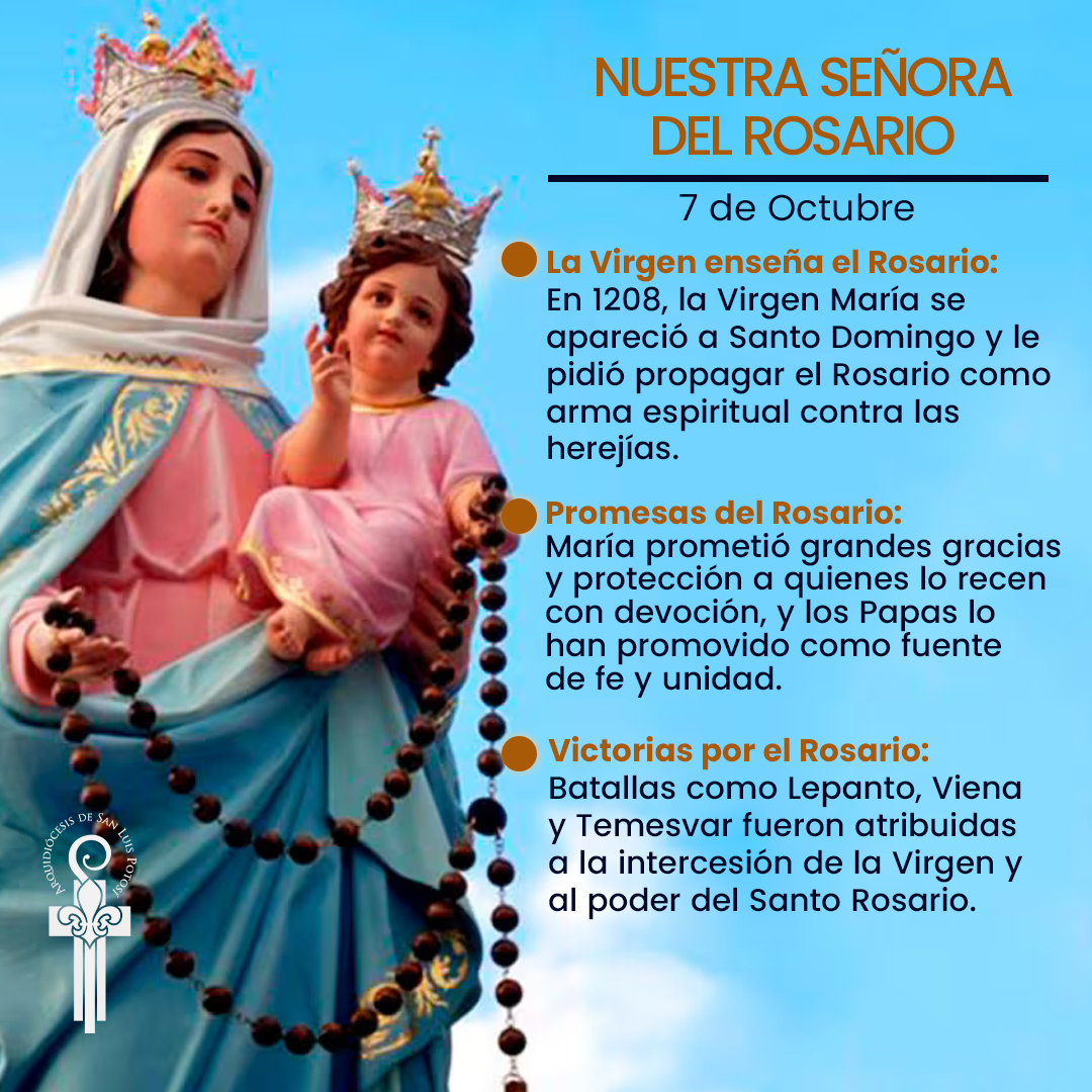 DiocesisSLP's tweet image. 🔶Virgen del Rosario.

Advocación que nos recuerda la importancia de dirigirnos afectuosamente a nuestra Madre en la oración.

Fue la Santísima Virgen María quien nos pidió rezar el Rosario para que podamos obtener gracias abundantes.