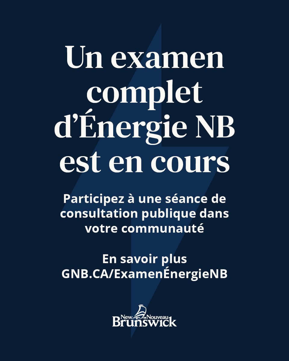 Un examen complet d’Énergie NB est en cours afin de garantir la fiabilité de l’électricité à un coût abordable pour la population du Nouveau-Brunswick, maintenant et dans l’avenir.  

Dans le cadre de cet examen, des séances de consultation publique auront lieu du 27 au 30
