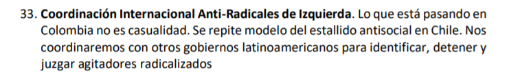 Coordinación Internacional Anti-Radicales de Izquierda: "Nos coordinaremos con otros gobiernos latinoamericanos para identificar, detener y juzgar agitadores radicalizados."

No olvidemos nunca que esto fue parte del anterior programa de Kast.

¿Seguirá pensando lo mismo?