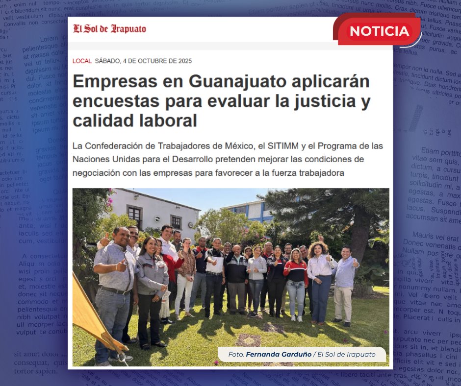 Gracias al trabajo conjunto entre la <a href="/CTM_MX/">CTM Nacional</a> , el <a href="/PNUD_Mexico/">PNUD México</a> y el <a href="/SITIMM_CTM/">SITIMM</a>, empresas locales participarán en encuestas que permitirán conocer las condiciones reales de las y los trabajadores.👷🏼‍♀️👷🏼‍♂️

🔗 Lee la nota completa aquí: goo.su/ElCZjOQ