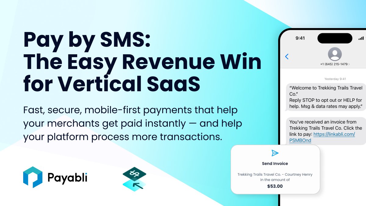payabli's tweet photo. Vertical SaaS platforms want growth — more revenue, more customer value. 

Pay by SMS makes it easy: send a secure payment link, customers tap and pay instantly.

✅ More volume
✅ Higher revenue
✅ Stronger retention

Built fast with Payabli’s API.
https://t.co/gg1o3ZPJQO https://t.co/527QAszfwl