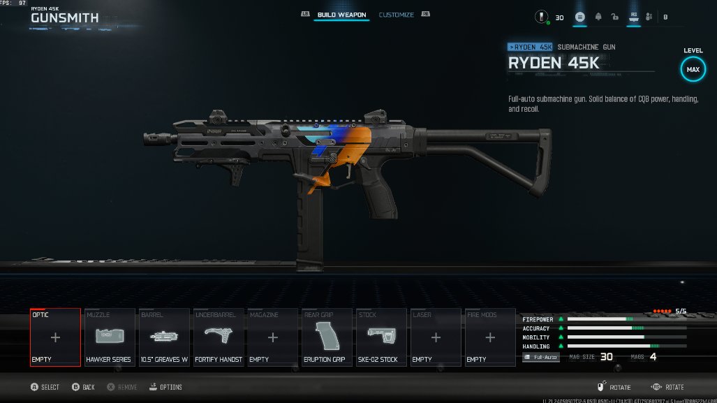 Ryden 45K #BO7Beta build.

Does well in close-quarters and medium-range gunfights. Figured I'd share the sauce.