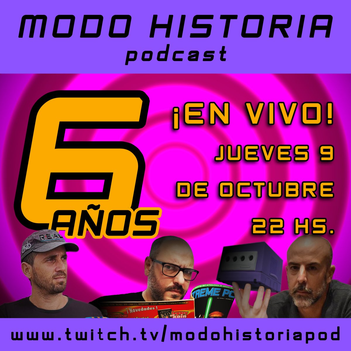 Este jueves 9 de Octubre a las 22hs haremos un VIVO POR TWITCH para festejar nuestros 6 años charlando con ustedes... ¡agenden y vayan juntando preguntas, consultas, observaciones o lo que quieran!
