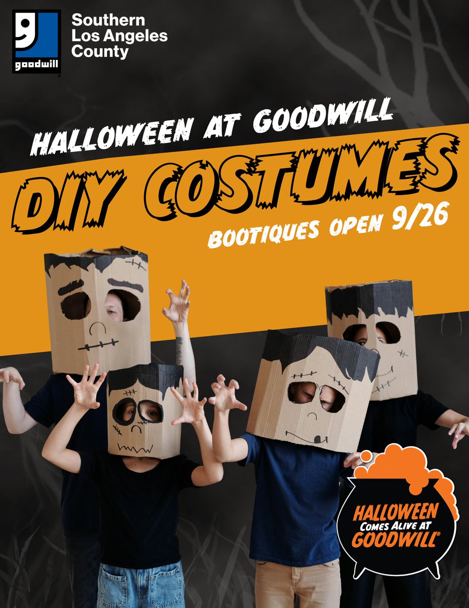 ThinkGoodwill's tweet image. 🎃 Unleash your spooky spirit this Halloween with DIY costumes from Goodwill Southern Los Angeles County! 🧟‍♂️🧙‍♀️🤠 Transform into a zombie, witch, Frankenstein, cowboy, or any character of your eerie imagination. Find all the must-haves to craft your frighteningly unique look.