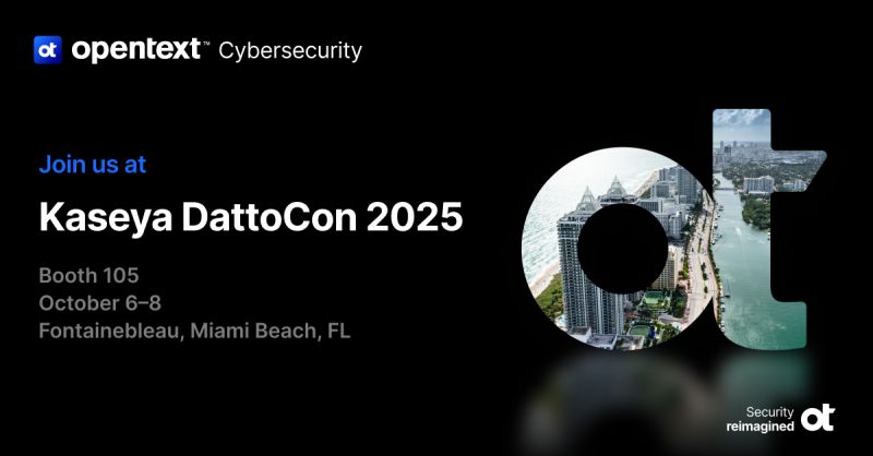 OpenTextSec's tweet image. It’s happening — #DattoCon25 kicks off TODAY in Miami! OpenText Cybersecurity is live on the ground at Booth 105, ready to connect with MSPs and dive into the future of cyber resilience.
 
Let’s make this an unforgettable event. See you at #DattoCon25!

🔗dattocon.com