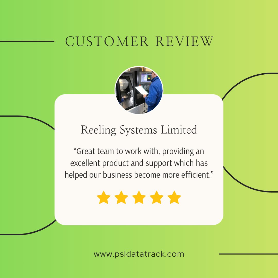 psldatatrack's tweet image. Another glowing review! ⭐️⭐️⭐️⭐️⭐️
Thank you to Reeling Systems Limited for the kind words 🙏
It's always fantastic to hear how #PSLDatatrack is making a real difference for our customers. Read the full success story: bit.ly/4k0WFx0 📖
#ProductionControl