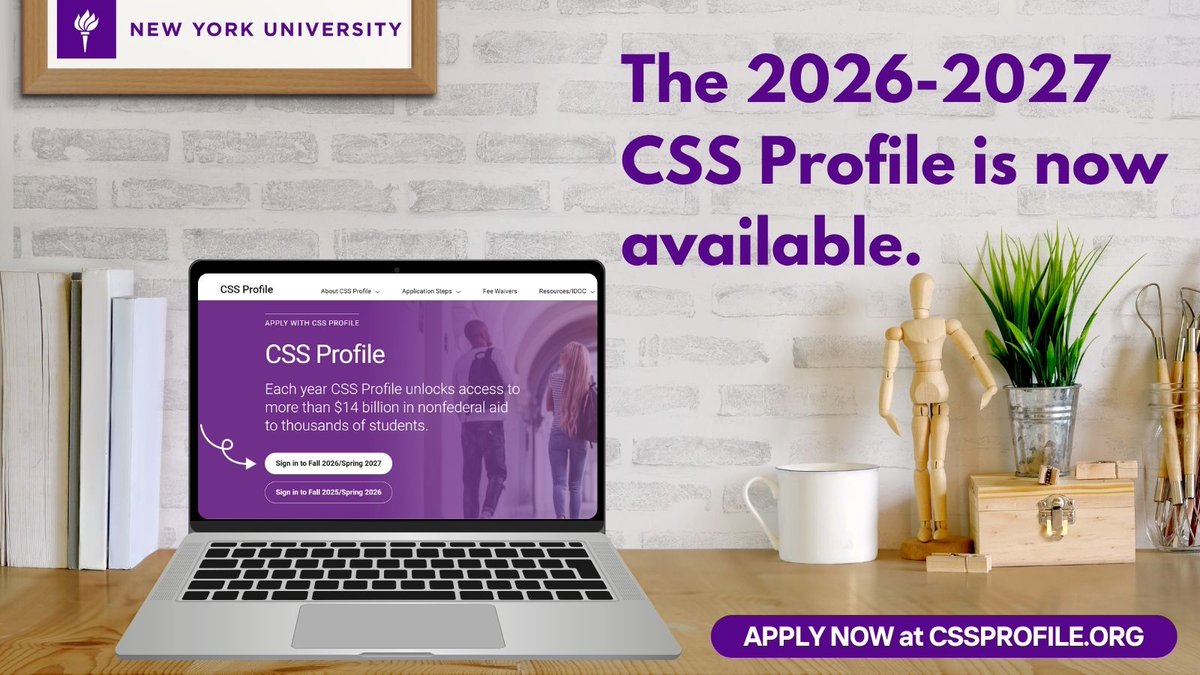 NYUFinancialAid's tweet photo. The CSS Profile is now available! Link here: https://t.co/dCEBfZfvtV https://t.co/uYkvptYMCr