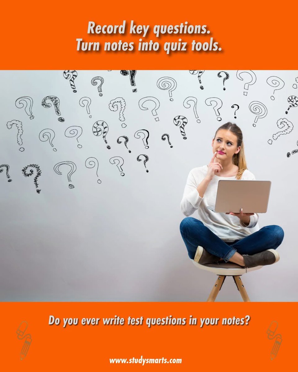 StudySmarts's tweet image. Record key questions.  

Turn notes into quiz tools.

Do you ever write test questions in your notes?

#ActiveRecall #SmartStudy #ExamPrep