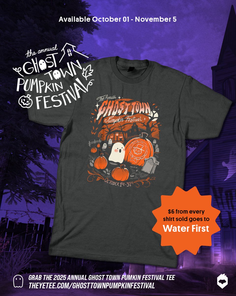 Gather your friends, then gather some pumpkins; it's time for The Annual Ghost Town Pumpkin Festival, and we've got an exclusive tee created just for the event in collab with <a href="/adamgryu/">adamgryu</a>! This official tee is available now only for a limited time: theyetee.com/ghosttownpumpk…