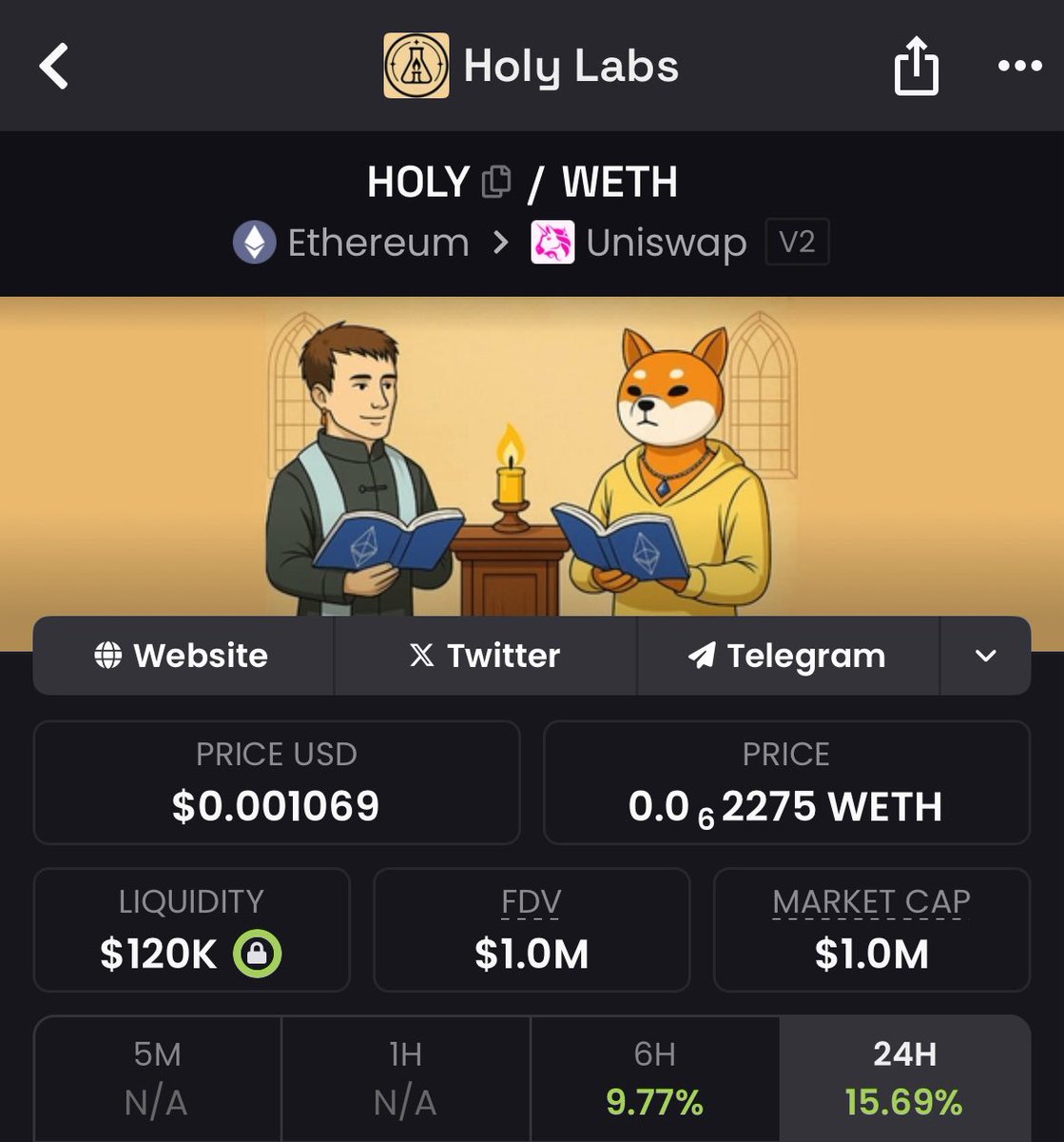 Twilty 🥷🏼 (@0xtwilty) on Twitter photo $HOLY is in my opinon undervalued.
The project founder is <a href="/Shiba_Prophet/">SHIBA PROPHET</a>, and he is building <a href="/HolyLabsETH/">Holy Labs 📘🧪</a> as a utility-coin. 
They’re offering swap and leverage trading up to 100x on their DEX. 
More utilities will be adopted over time.. 🧪
‣ dexscreener.com/ethereum/0x9eb… $HOLY is in my opinon undervalued.
The project founder is <a href="/Shiba_Prophet/">SHIBA PROPHET</a>, and he is building <a href="/HolyLabsETH/">Holy Labs 📘🧪</a> as a utility-coin. 
They’re offering swap and leverage trading up to 100x on their DEX. 
More utilities will be adopted over time.. 🧪
‣ dexscreener.com/ethereum/0x9eb…