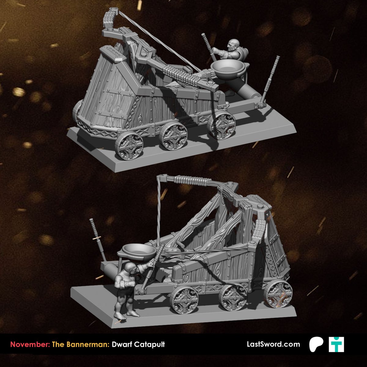(WIP) November Patreon: Dwarf catapult
Deployed along the flanks to unleash devastating enfilade fire, dwarven catapults hurl stones that smash through enemy hordes.
Soon at: loom.ly/Ifgv-w0
-
#dwarfs #dwarvenhalls #the9thage #warhammer #aos #3d #dnd  #lastswordminiatures