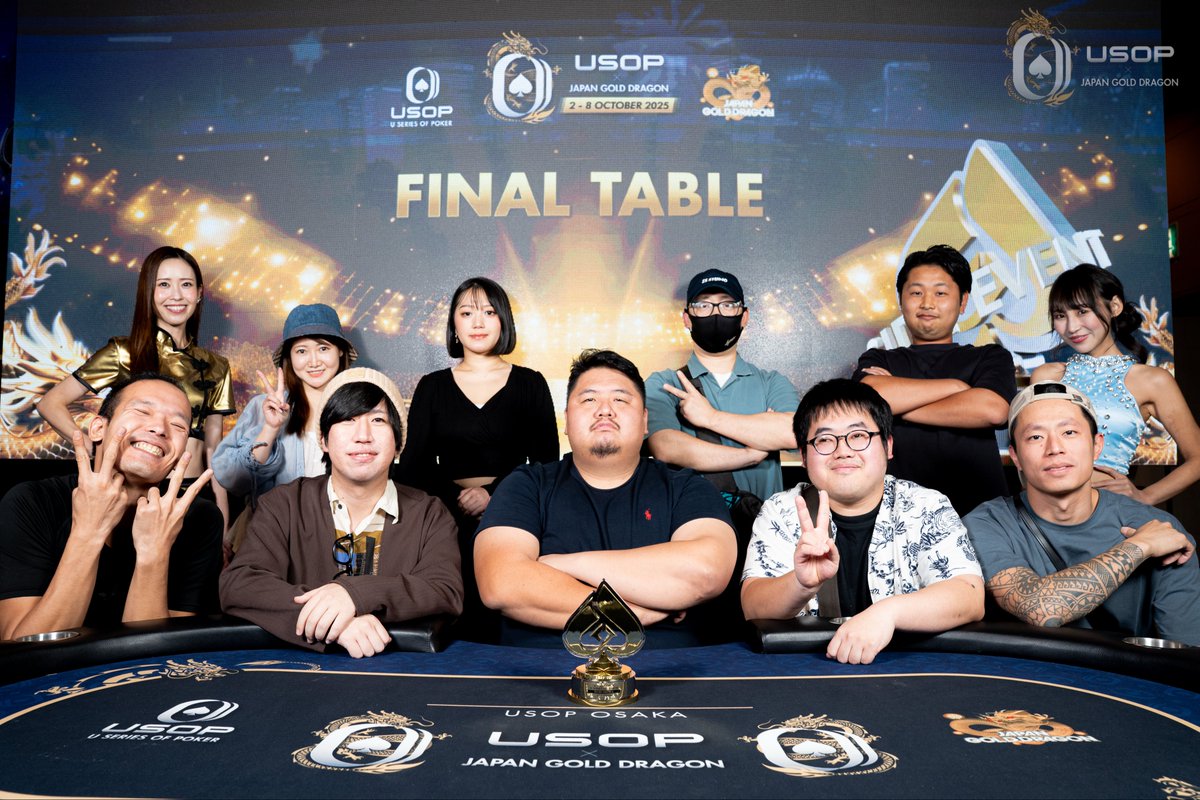 USOPJAPAN's tweet photo. ＜# 41 SUPER HOLD'EM＞

Final Table🔥

1. NAA / 162,000
2. Momo / 156,000
3. ときちゃん / 40,000
4. kent / 297,000
5. リュウ / 48,000
6. ハカセ / 588,000
7. Fai / 110,000
8. 19 / 163,000
9. koki / 236,000

#USOP
#USOPOSAKA https://t.co/hOT4slDtAh