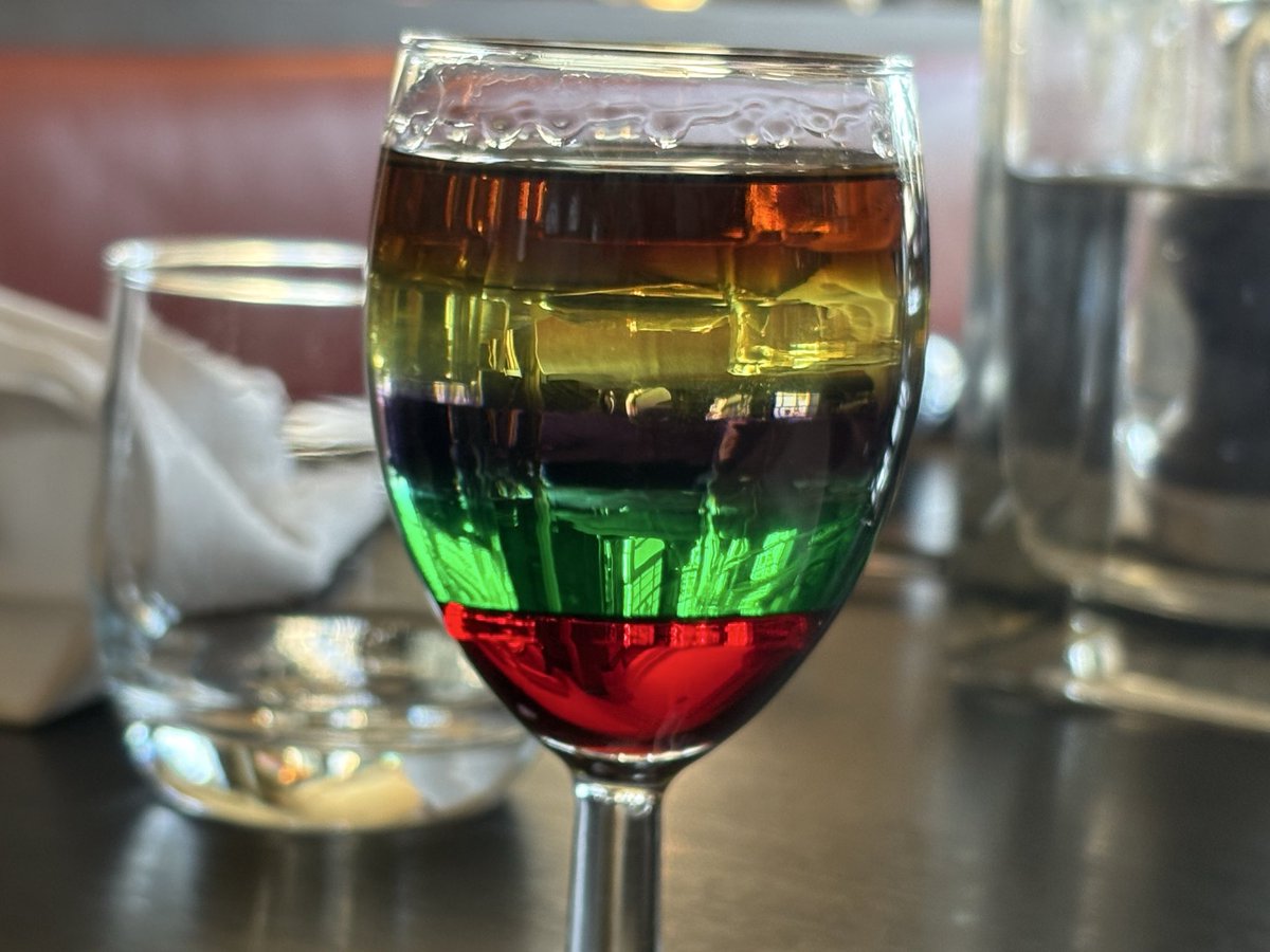 Today’s cocktail - stratified spirits in a pousse-café. This cocktail originated in the 19th century and is made by layering liquids by density…fun but potent