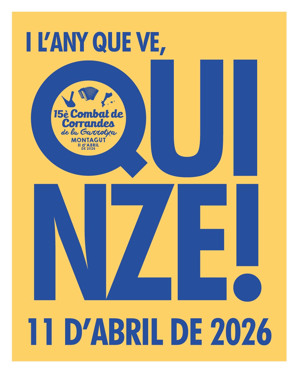 Cada any som més previsores. Ja tenim data!!!
El proper combat de corrandes, el 15è, serà l'11 d'abril del 2026.
Els quinze s'han de celebrar, no?

Us reserveu la data?