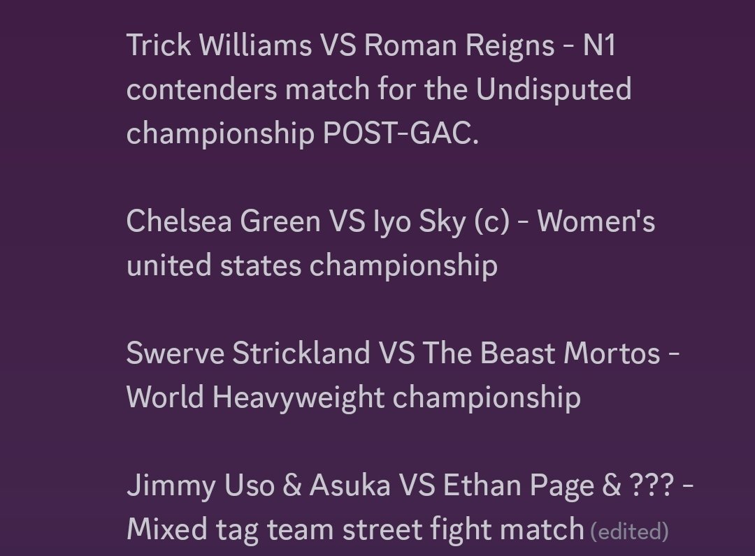 JWF (@officialjwfx) on Twitter photo FULL Dynasty card tonight in under an hour!
<a href="/CDream_O/">The Canadian Dream ๐จ๐ฆ</a> VS <a href="/OrtonEST/">๐๐ธ๐ฐ๐ช๐ท โ๐พ๐ฉธ</a>
<a href="/sbevetakeover/">Sbeve the SpookMan๐</a> VS <a href="/TheSilentOneO1/">The Silent One</a>
<a href="/Kai_Blue__/">Kai Blue ๐ฆ</a> VS <a href="/cenablivion/">๐น๐๐๐ ๐ต๐ธ</a>
<a href="/C4UTION_Z0NE/">๐๐ผ๐ธโ ๐โ ๏ธ</a> VS <a href="/caprhisunn/">๐ค ัฯฯฯะบั ัะฝฮนฮฑ ๐</a>
<a href="/Hargr64114Tommy/">FANOFWWE</a> VS <a href="/thfcfresc/">James fre</a>
<a href="/REIGNS4MEL/">melanie</a> VS <a href="/mxdscutter/">madelyn๐ธ</a>
<a href="/JcAponte_35/">Jc Aponte</a> VS <a href="/appleonfiree/">apple ๐</a>
Mixed Tag match FULL Dynasty card tonight in under an hour!
<a href="/CDream_O/">The Canadian Dream ๐จ๐ฆ</a> VS <a href="/OrtonEST/">๐๐ธ๐ฐ๐ช๐ท โ๐พ๐ฉธ</a>
<a href="/sbevetakeover/">Sbeve the SpookMan๐</a> VS <a href="/TheSilentOneO1/">The Silent One</a>
<a href="/Kai_Blue__/">Kai Blue ๐ฆ</a> VS <a href="/cenablivion/">๐น๐๐๐ ๐ต๐ธ</a>
<a href="/C4UTION_Z0NE/">๐๐ผ๐ธโ ๐โ ๏ธ</a> VS <a href="/caprhisunn/">๐ค ัฯฯฯะบั ัะฝฮนฮฑ ๐</a>
<a href="/Hargr64114Tommy/">FANOFWWE</a> VS <a href="/thfcfresc/">James fre</a>
<a href="/REIGNS4MEL/">melanie</a> VS <a href="/mxdscutter/">madelyn๐ธ</a>
<a href="/JcAponte_35/">Jc Aponte</a> VS <a href="/appleonfiree/">apple ๐</a>
Mixed Tag match