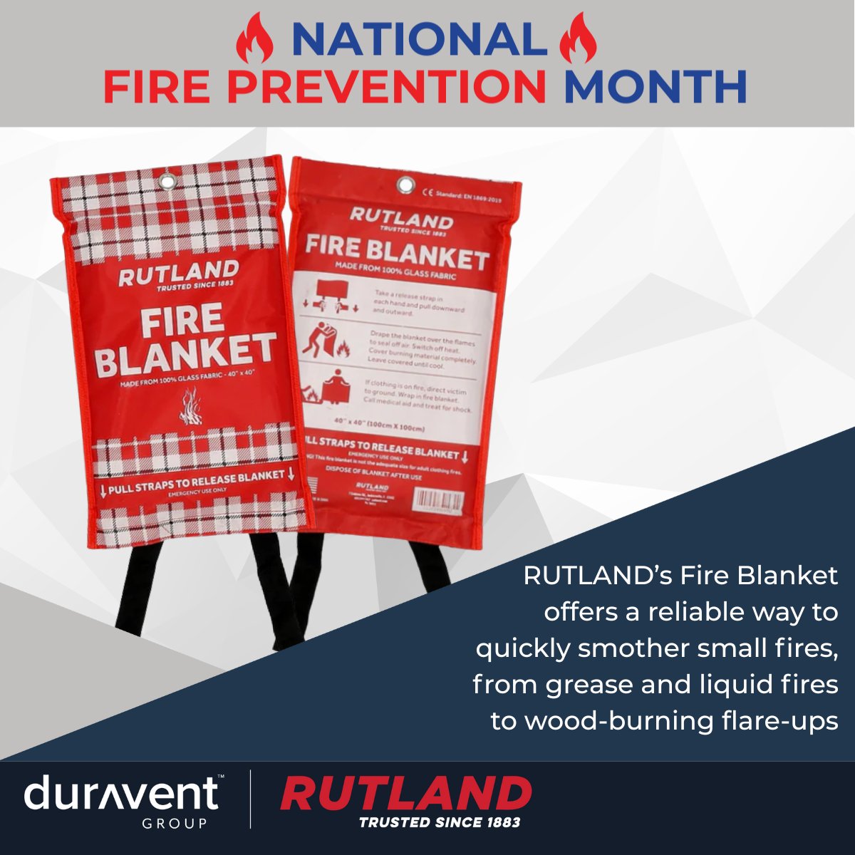 October is #FirePreventionMonth, the perfect time to review your home’s fire safety tools. Our partner, <a href="/rutlandproducts/">𝙍𝙐𝙏𝙇𝘼𝙉𝘿</a>, has you covered! RUTLAND's Fire Blanket offers a reliable way to quickly smother small fires, from grease and liquid fires to wood-burning flare-ups.
